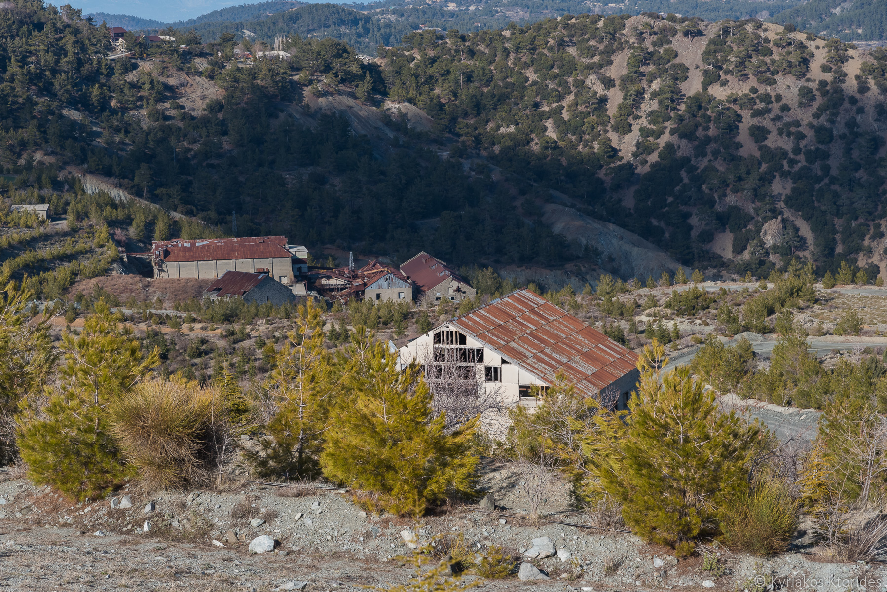 The abandoned buildings viewed from the peak.